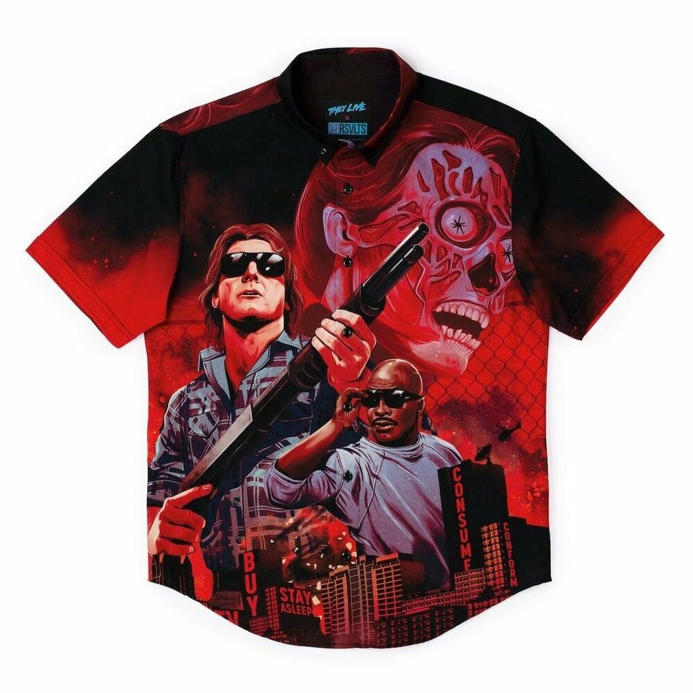 RSVLTS X They Live Hell To Pay Size XS Mens KUNUFLEX Button Down Shirt Rare